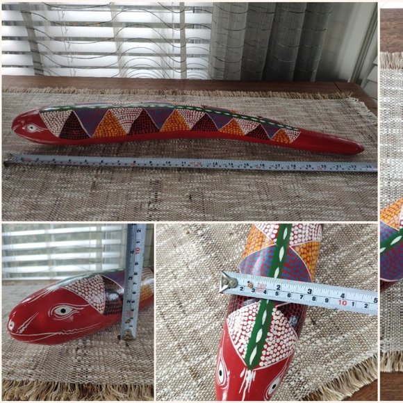 Gourd Rattle EEL Snake Hand Painted VTG S.American Folk Art Rumba Shakers 24" - Picture 8 of 8